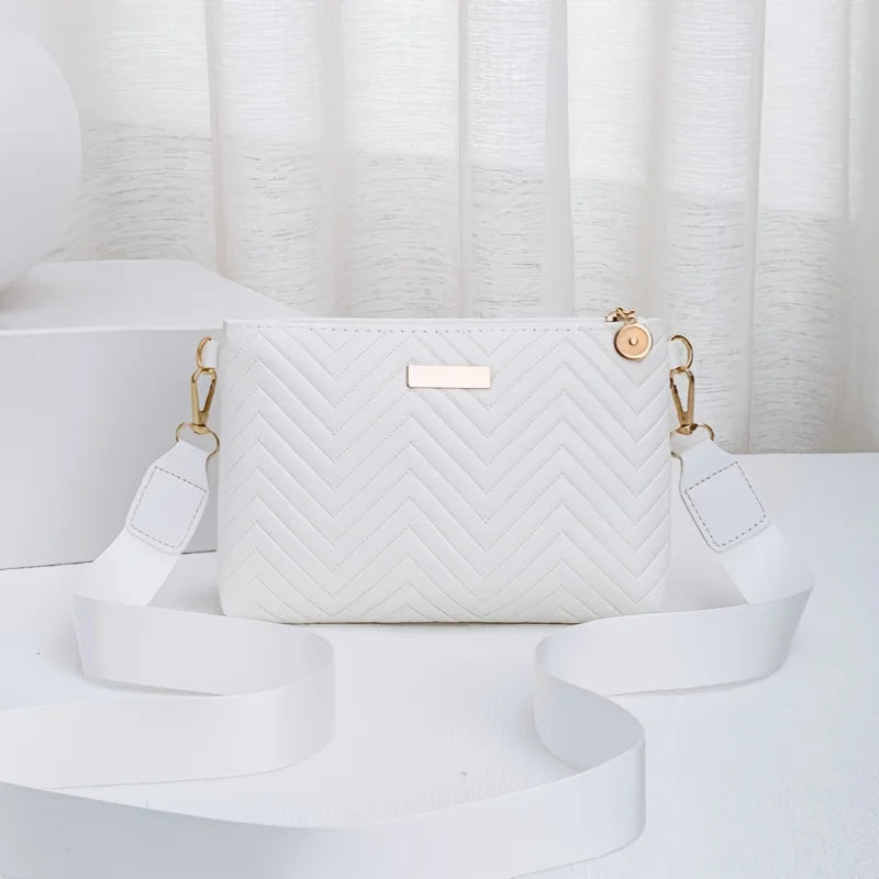 حقيبة كتف/كروس/يد أنيقة مخططة مع إكسسوارات معدنية دقيقة، وسحاب للإغلاق، وحقيبة متعددة الوظائف للاستخدام اليومي