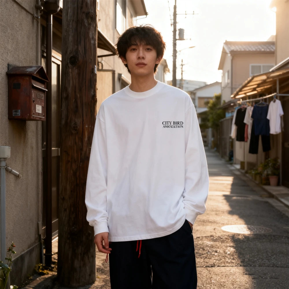 تي شيرت رجالي KUCLUT 300GSM 1:1 مطبوع عليه رسومات كرتونية عالية الجودة فضفاض بأكمام طويلة ومقاس كبير مصنوع من القطن بنسبة 100%