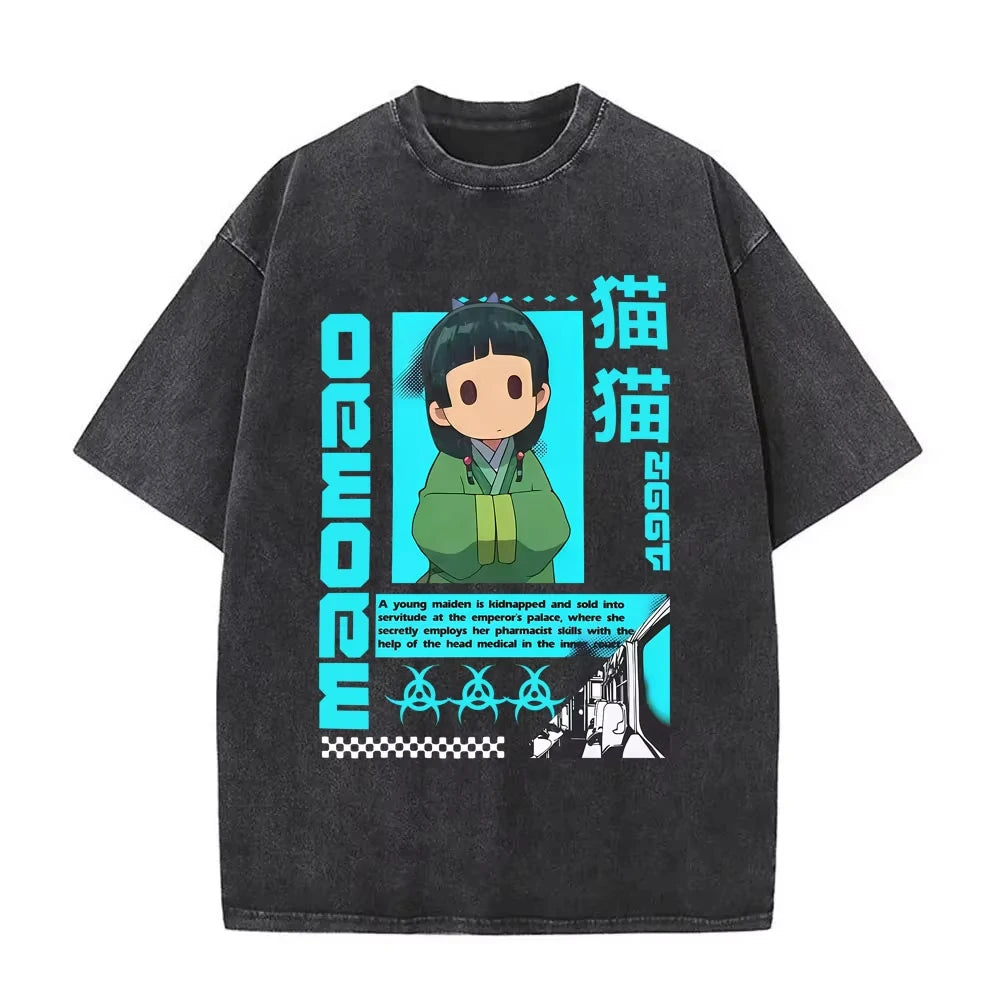 تي شيرتات بطبعة جرافيكية من مسلسل الرسوم المتحركة "مذكرات الصيدلي" من ماوماو، ملابس رجالية ونسائية، تي شيرتات كبيرة الحجم، ملابس الشارع