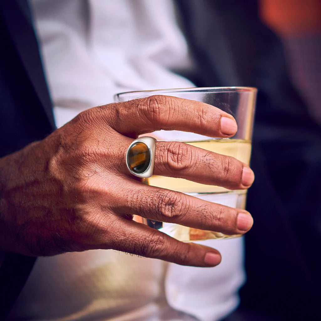 خاتم من الحجر الطبيعي للرجال والفتيان، خاتم بيضاوي مقاوم للماء للإبهام، خاتم أنيق وعصري، هدايا مجوهرات