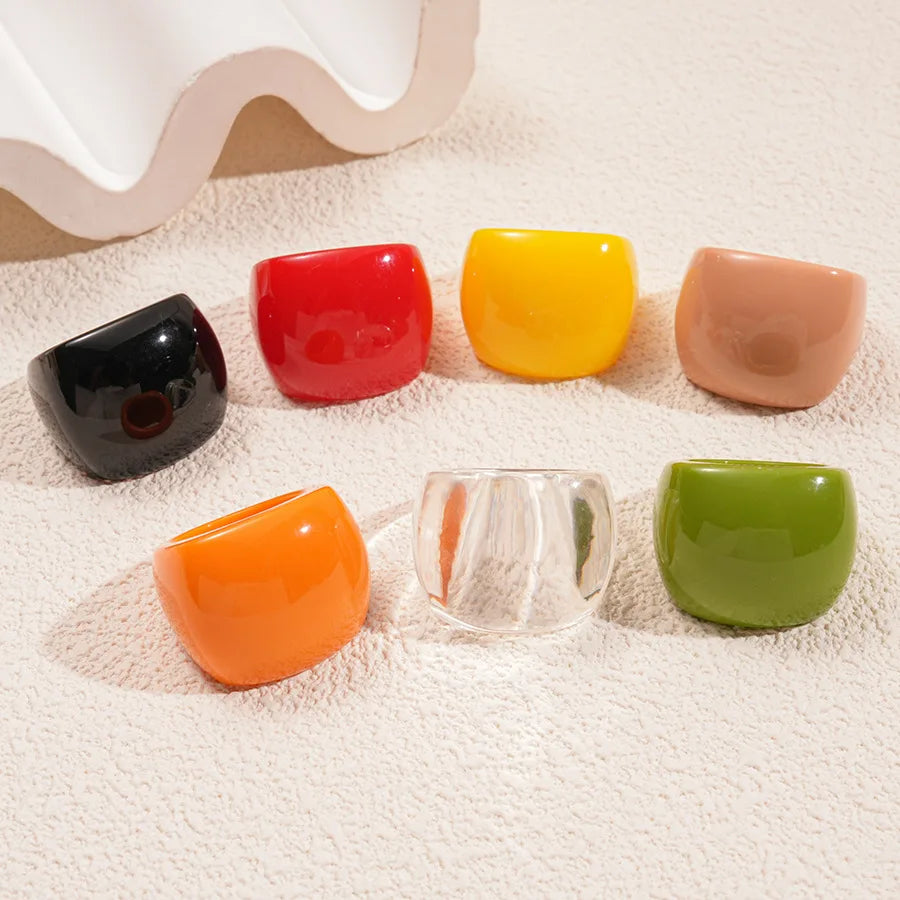 Candy Color Acrylic Resin Ring Simple Fashion Geometric Round Finger Rings Women's Stacked Rings Hand Jewelry Accessories F
