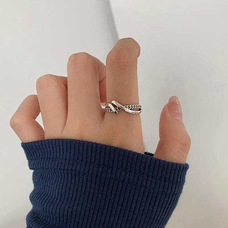 خاتم فينتفيل من الفضة الإسترليني عيار 925 للنساء والفتيات، هدية مثالية بتصميم ريترو عصري فريد من نوعه، مجوهرات هندسية غير متماثلة، خدمة توصيل مباشرة