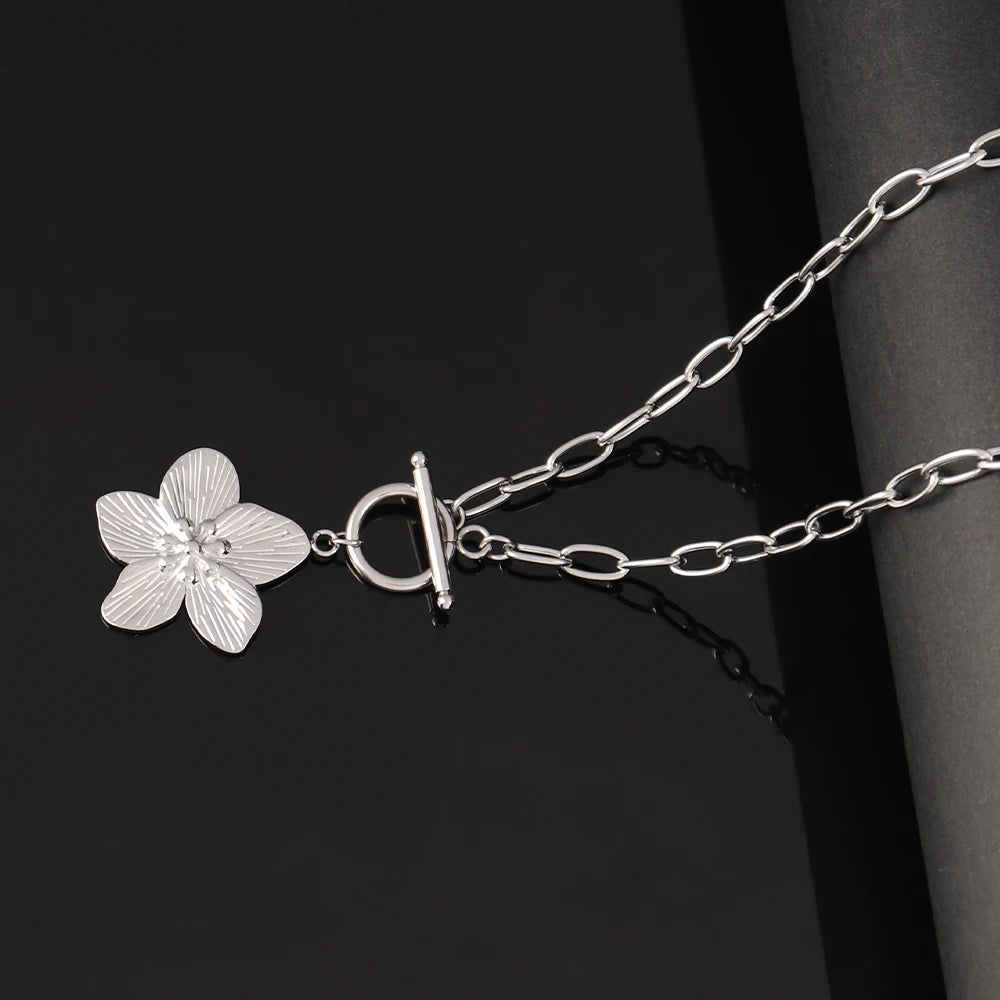 316L Stainless Steel Flower Pendant Necklace for Women Fashion Flower Pendant Chain Necklaces Femme Jewelry