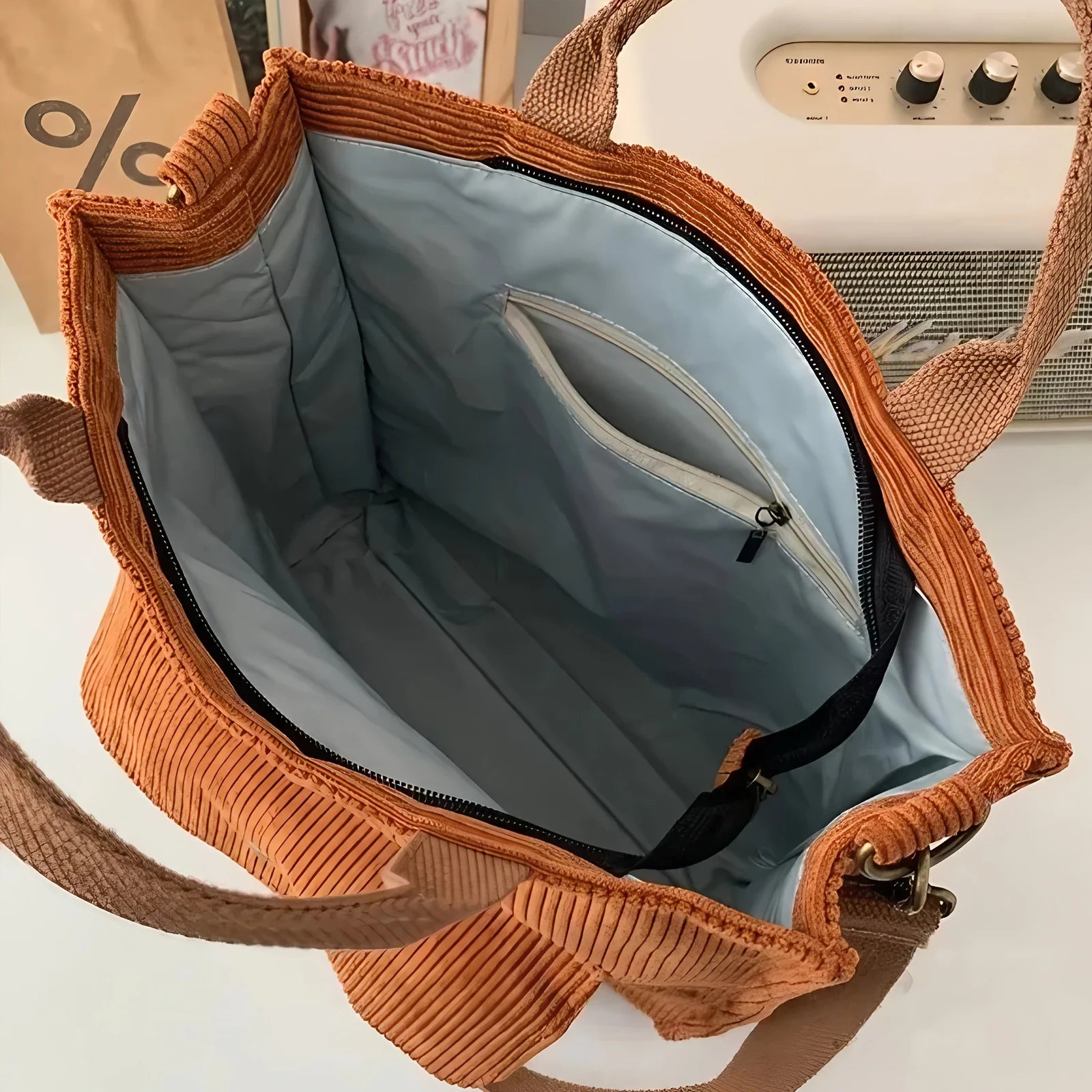 حقيبة توت نسائية من قماش مخملي عتيق، جيوب متعددة أنيقة، مثالية للطلاب والعمل وحقيبة كتف وحقيبة كروس يومية