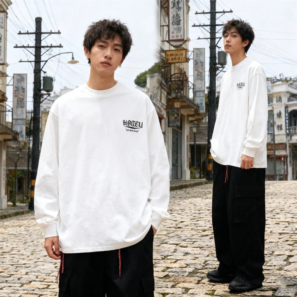 تي شيرت رجالي مطبوع عليه أفضل جودة من KUCLUT 1:1، بتصميم ياباني أنيق، مصنوع من القطن بنسبة 100%، بأكمام طويلة، ومقاسات كبيرة