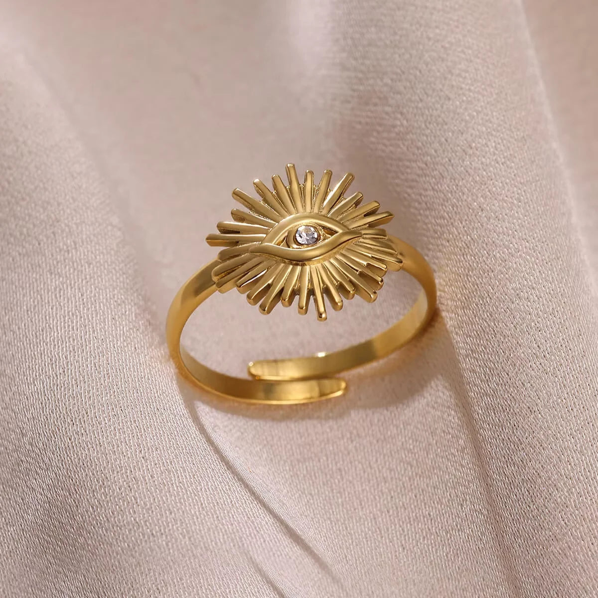 خواتم صغيرة من الزركون من الفولاذ المقاوم للصدأ للنساء، خاتم ذهبي اللون رائع بتصميم الشمس، طبقتين، إكسسوار بانك هيب هوب، هدية مجوهرات
