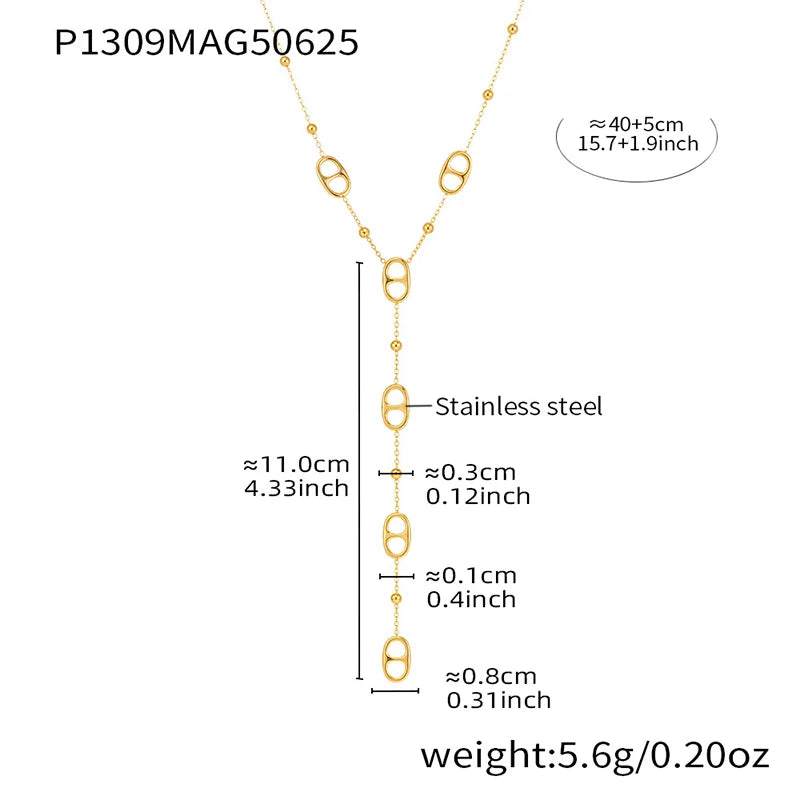 Premium Stainless Steel Long Necklace Trendy Pig Nose Style Y Shape Drop Pendant Waterproof Necklace for Women Girls Jewelry