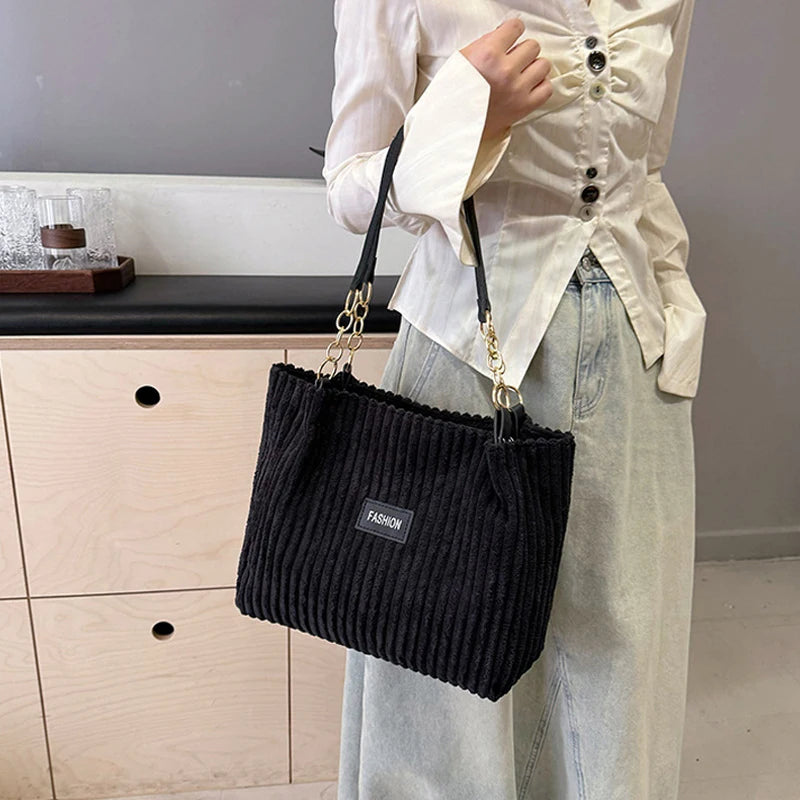 حقيبة توت أنيقة من قماش مخملي بلون واحد، حقيبة كتف نسائية كاجوال للتنقل والعمل، حقيبة تسوق