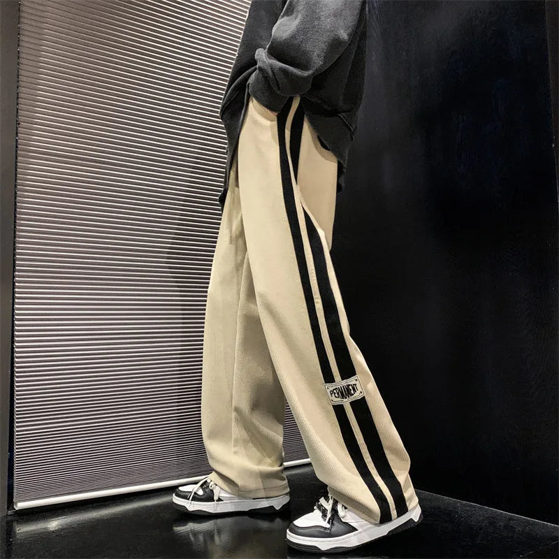 2024 Men's Casual Pants Corduroy Korean Style Loose Overalls Pants Straight Wide-leg Trousers Couple Streetwear new sweatpants