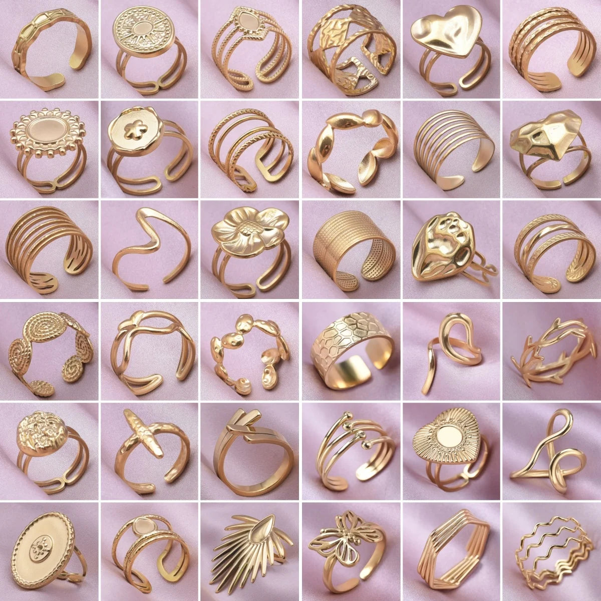 6 قطع/مجموعة خواتم أنيقة مطلية بالذهب الحقيقي من الفولاذ المقاوم للصدأ على شكل زهرة وقلب وحب وصليب خواتم مجوهرات للنساء والرجال إكسسوارات ساحرة