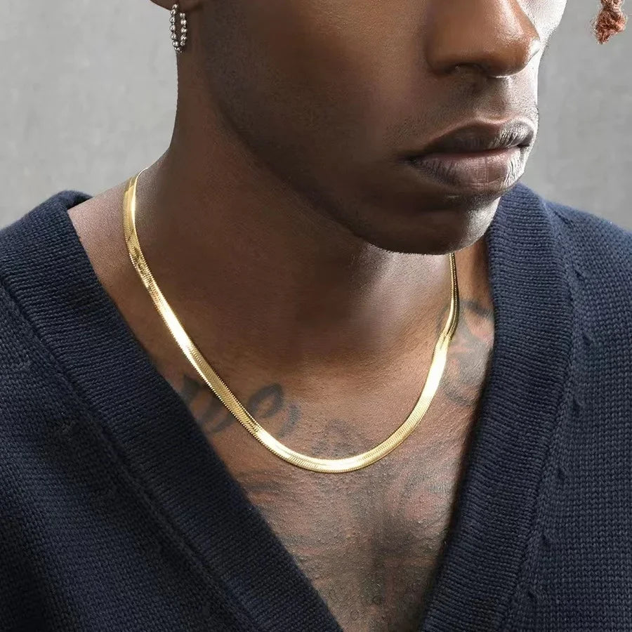 قلادة رجالية من الفضة الإسترلينية عيار 925 على شكل ثعبان مسطح بطول 4 مم، سلسلة بانك، مجوهرات نسائية، إكسسوارات حفلات عصرية للبيع بالجملة