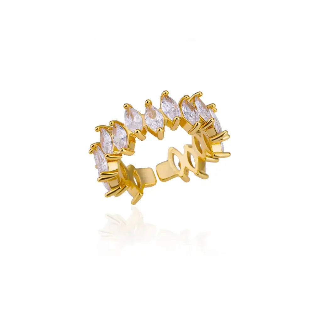 خاتم مفتوح على شكل قلب من الفولاذ المقاوم للصدأ بلون ذهبي، مزين بحجر اليشم المقلد، قابل للتعديل، هدية مجوهرات أنيقة للنساء