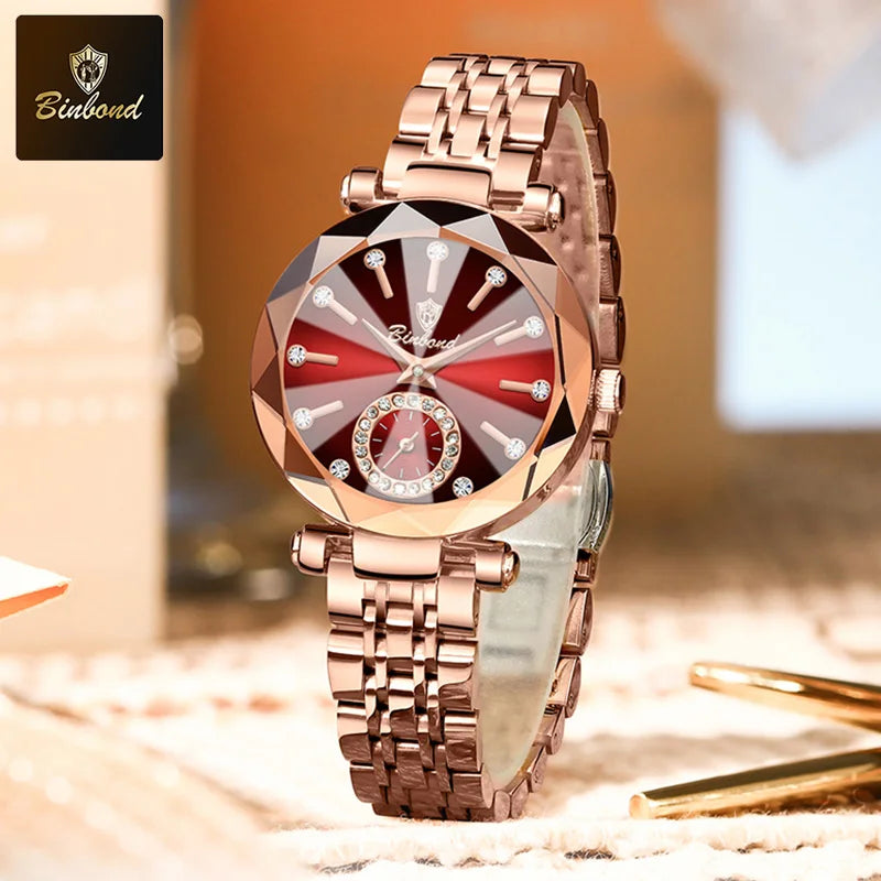 ساعة يد نسائية فاخرة وأنيقة من بينبوند، مقاومة للماء، مصنوعة من الفولاذ المقاوم للصدأ، مناسبة للإطلالات البسيطة والعصرية، تعمل بنظام الكوارتز.