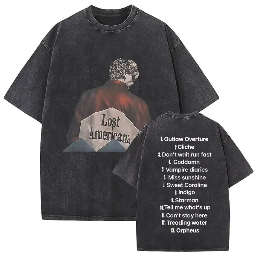 تي شيرت رجالي ونسائي صيفي بأكمام قصيرة من القطن بتصميم عتيق من مجموعة MGK Lost Americana Tour 2025-2026، هدية للمعجبين