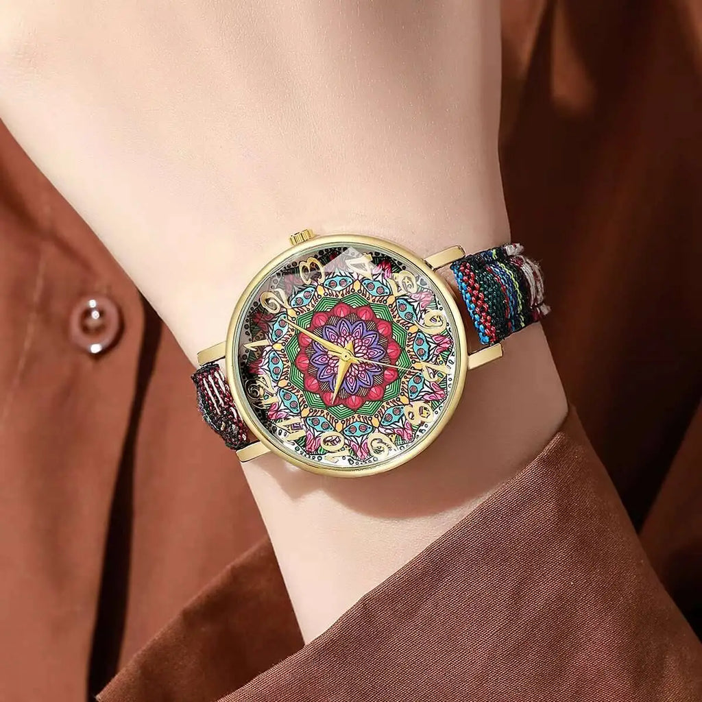 1/2/3/5PCS Fashion Women Watches Vintage Flowers Printed PU Strap Quartz Watch Reloj Mujer（Without Box）