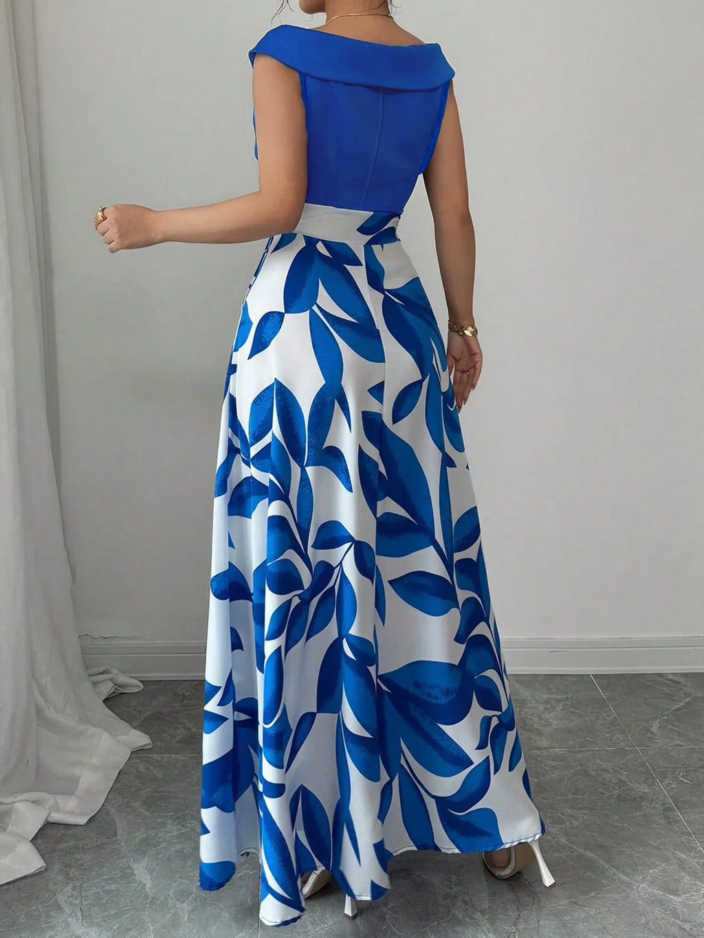 Women Flower Printed V Neck Long Sleeve High Waist Maxi Dress Fashion Color Block Evening Events Garden Party Elegant Dresses