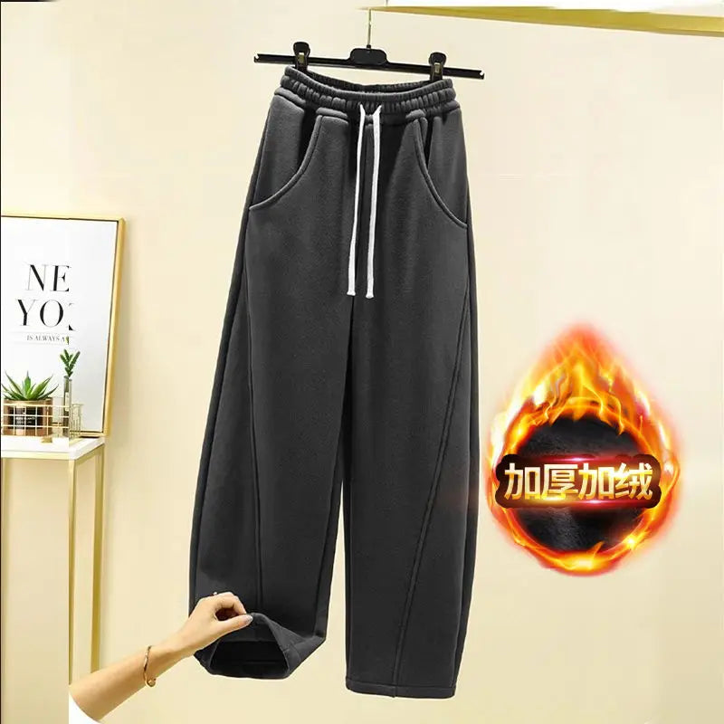 Autumn Winter New Fashion Elastic Waist Drawstring Solid Corduroy Women's Clothing Pockets Loose Casual Trend Y2K Straight Pants