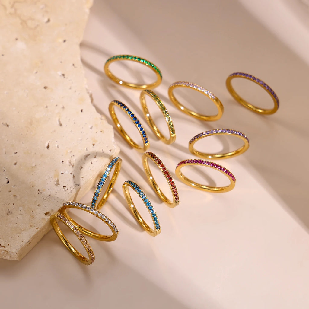 CARLIDANA Mini Zircon 12 Birthstone Rings for Women Stainless Steel Gold Color Finger Ring Engagement Wedding Jewelry Gift