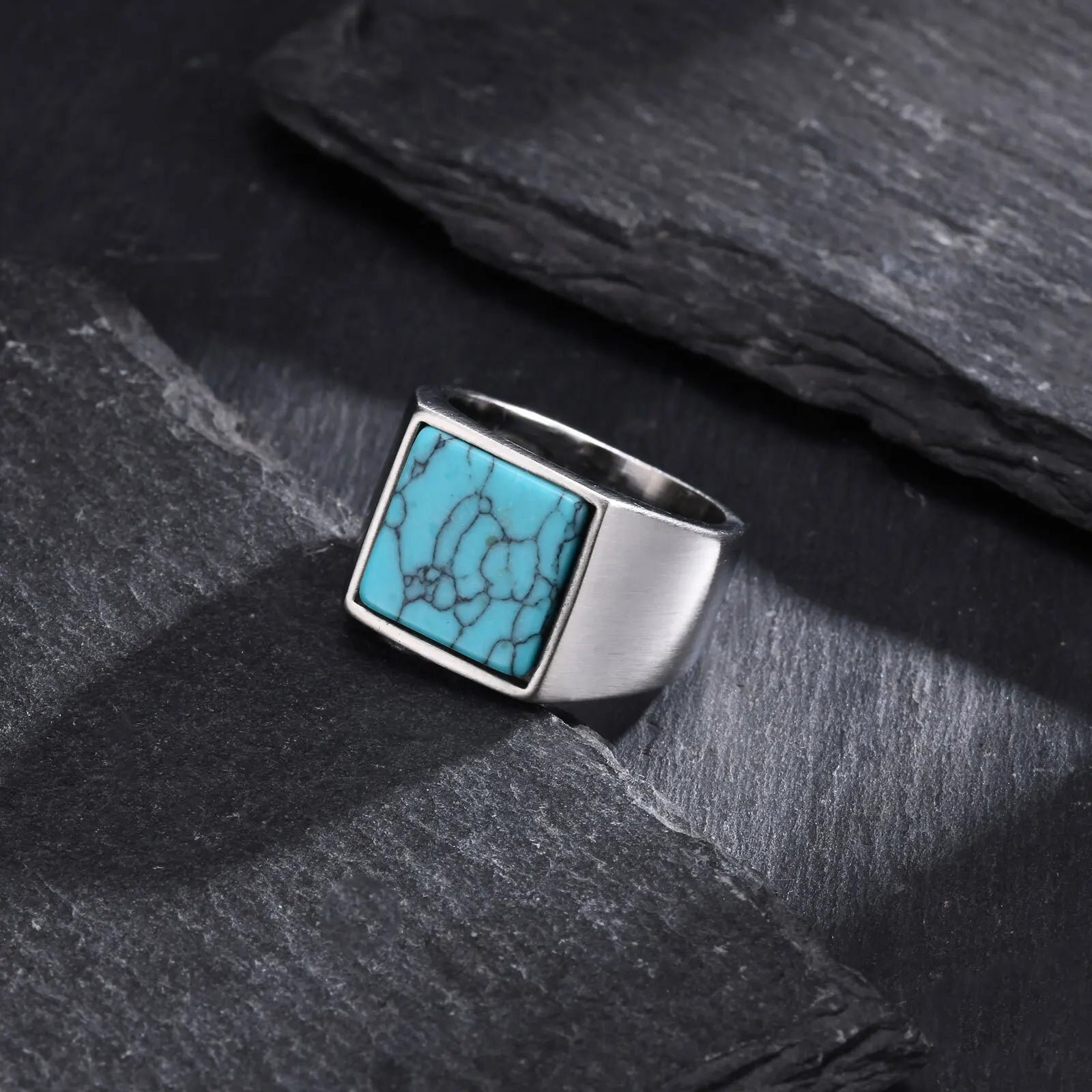 Natural Green Stone Ring for Men Boys,Gold Color Stainless Steel Stamp Ring Thumb Ring Square Ring,Punk Stylish Jewelry Gift