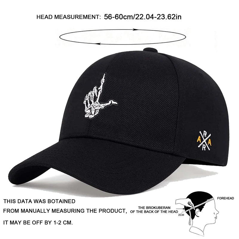 قبعات بيسبول مطرزة بأصابع هيكل عظمي للجنسين للربيع والخريف قبعات كاجوال قابلة للتعديل وقبعة واقية من الشمس