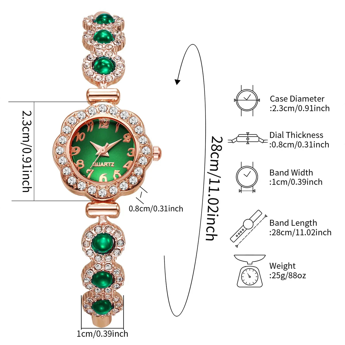 ساعة يد نسائية أنيقة مرصعة بأحجار الراين، ساعة يد كوارتز عصرية بسوار، هدية مثالية للفتيات (بدون علبة).