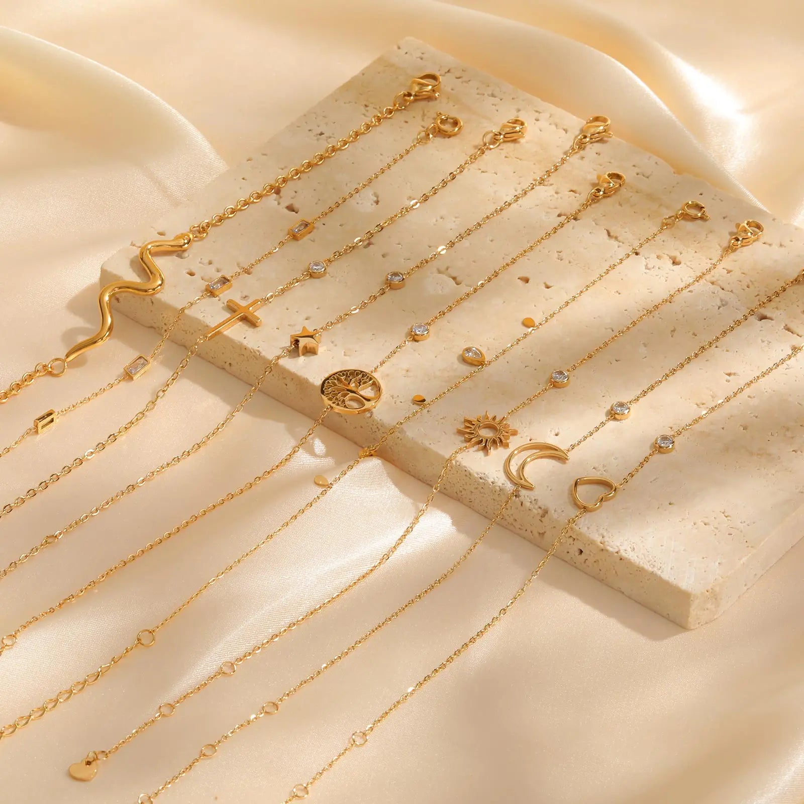 سوار نسائي بتصميم بسيط، سلسلة رفيعة، صليب، هلال، نجمة، مصنوع من الفولاذ المقاوم للصدأ، حلقات قابلة للتعديل، طبقات متراصة