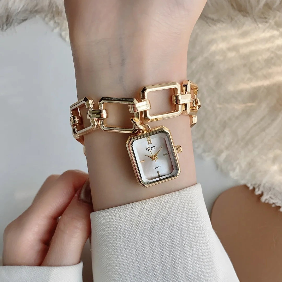 ساعة كوارتز نسائية بسوار، مينا مربع، تناظرية، ساعة يد أنيقة للنساء