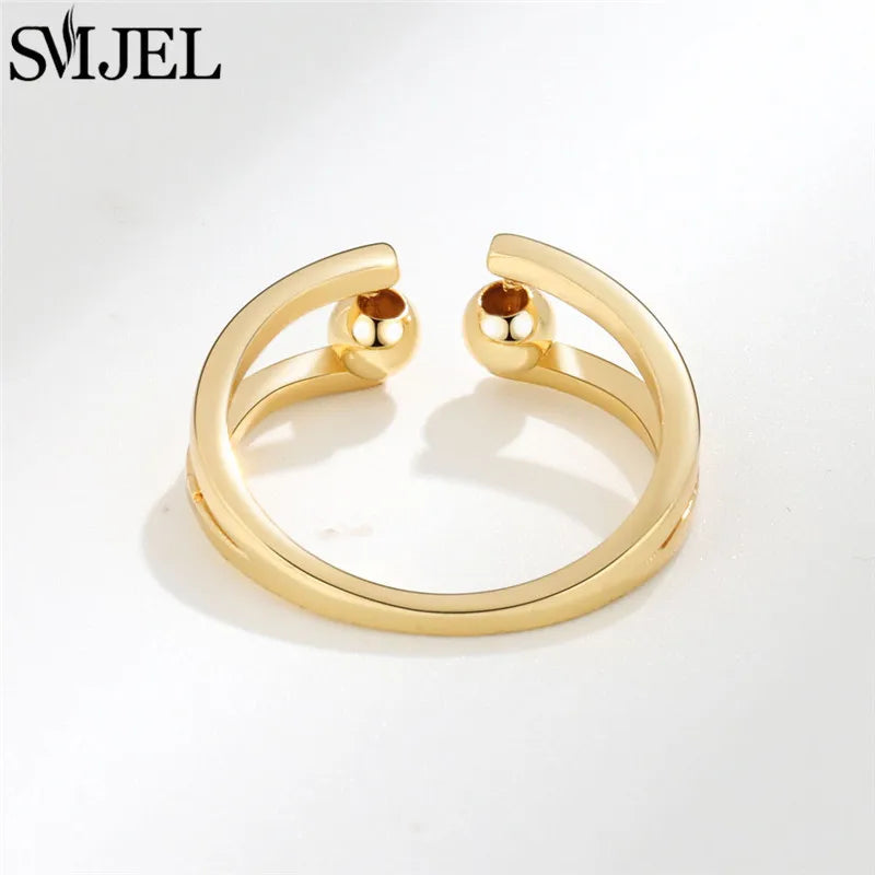Fashion Anxiety Fidget Rings Adjustable for Women Simple Gold Color Round Beads Rotate Freely Ring Jewelry Anti Stress Gifts