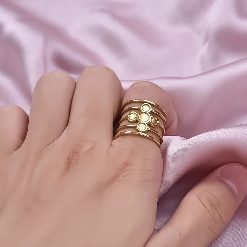 ٦ قطع/عبوة من حلقات مطلية بالذهب بقاعدة من الفولاذ المقاوم للصدأ، خواتم مفاصل فارغة يمكنك صنعها بنفسك للنساء، مجوهرات ساحرة لا يتغير لونها، بيع بالجملة