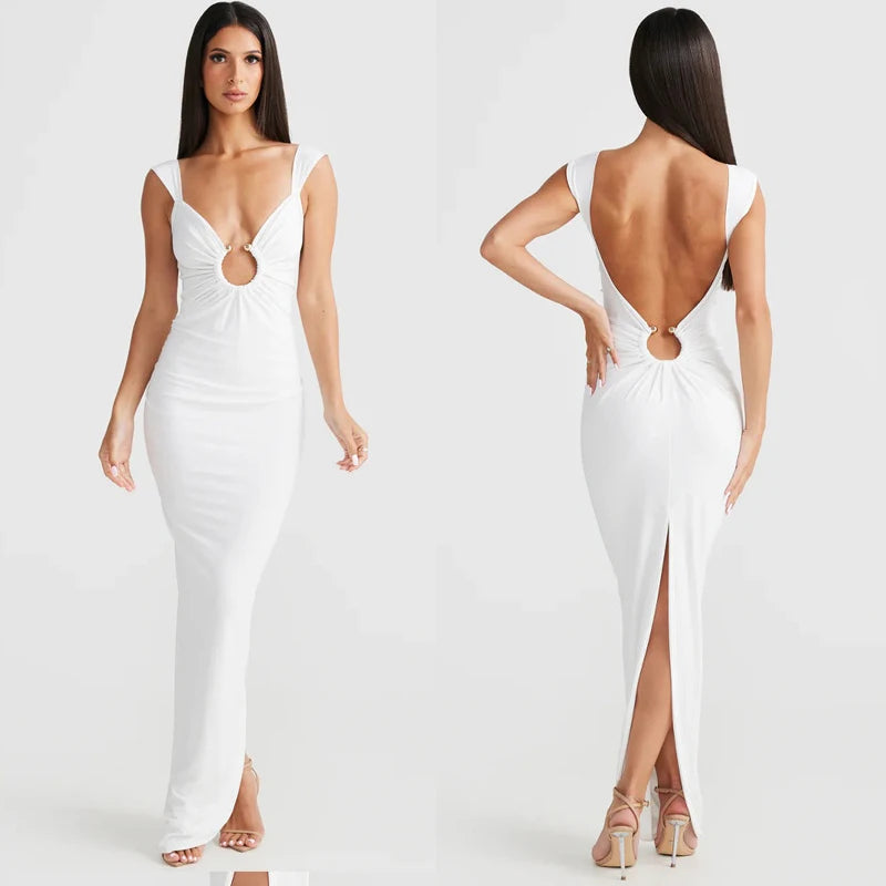 2025 Explosions New Sexy Deep V Openwork Dress Summer High Sense Y2K Sexy Backless Spice Dress Summer Dress Vestidos Largos