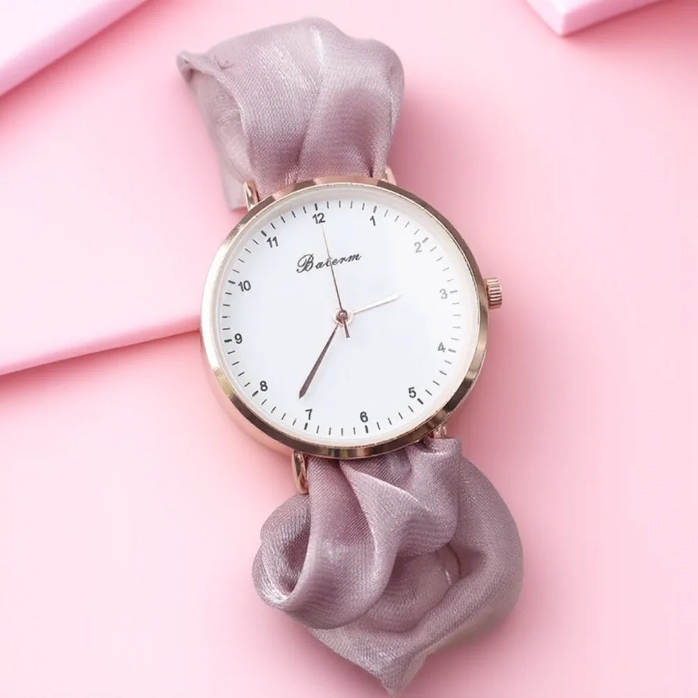 Elegant Fabric Band Quartz Watch for Women Colorful No Clasp Digital Watch Creative Ribbon Student Watch