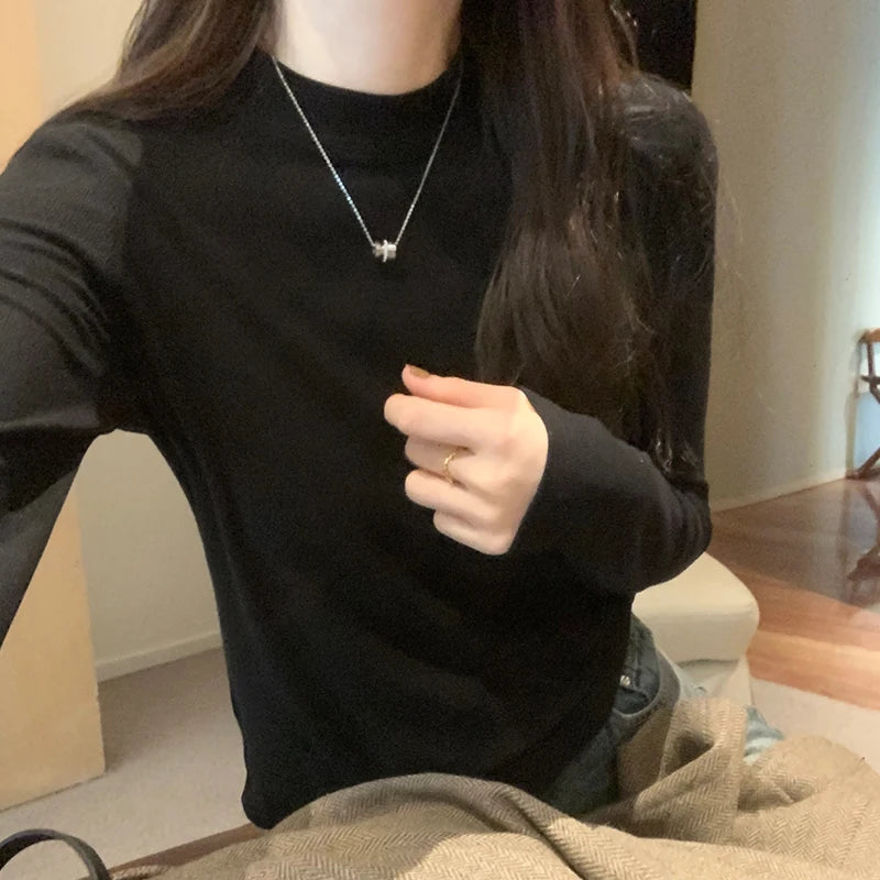 تي شيرت نسائي ضيق مثير لخريف 2025، قمصان كاجوال نسائية متينة بأكمام طويلة، ملابس Y2K، قمم ناعمة متعددة الاستخدامات