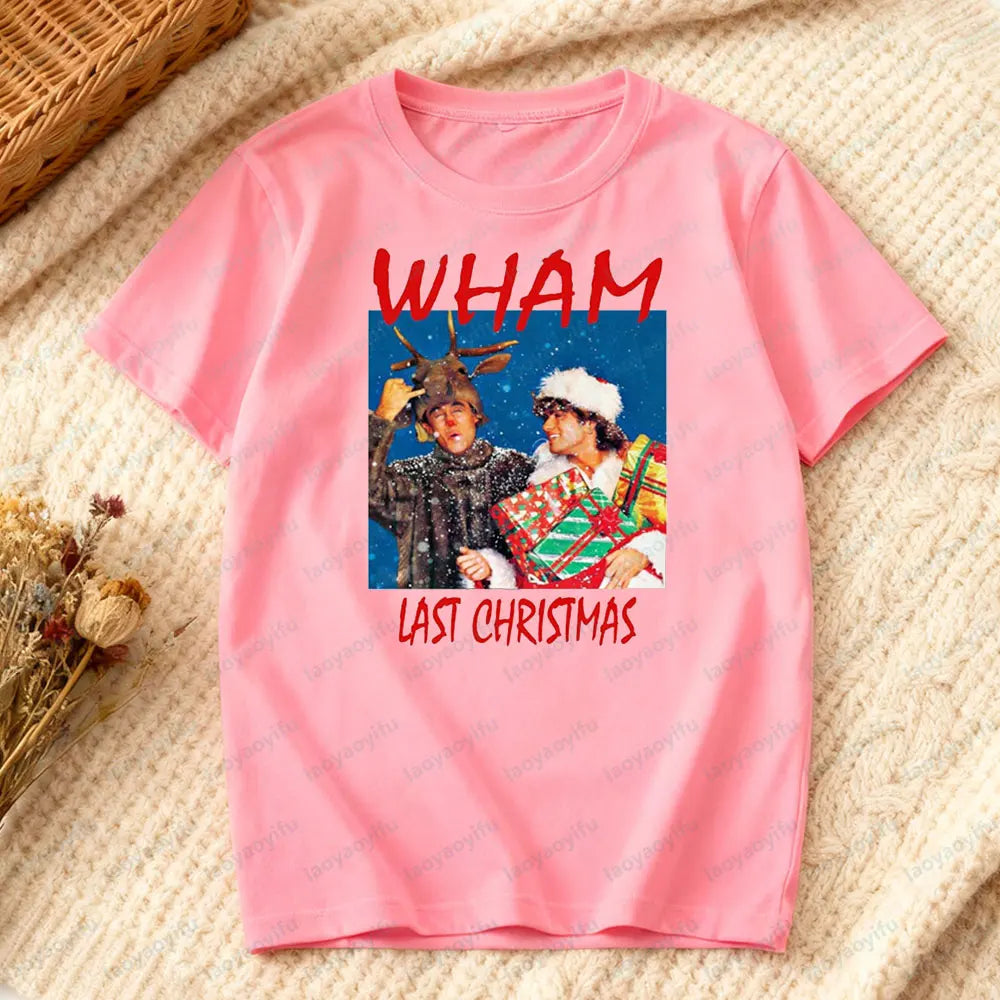 تي شيرت WHAM Last Christmas T-Shirt لرأس السنة الجديدة، تي شيرت للجنسين، هدية مثالية رائعة للرجال والنساء، تي شيرت عتيق من التسعينيات، قمم عطلات عيد الميلاد