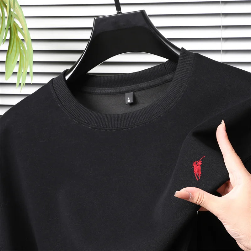 تي شيرت رجالي كاجوال فضفاض بأكمام طويلة ورقبة دائرية مطرزة من العلامة التجارية للرجال