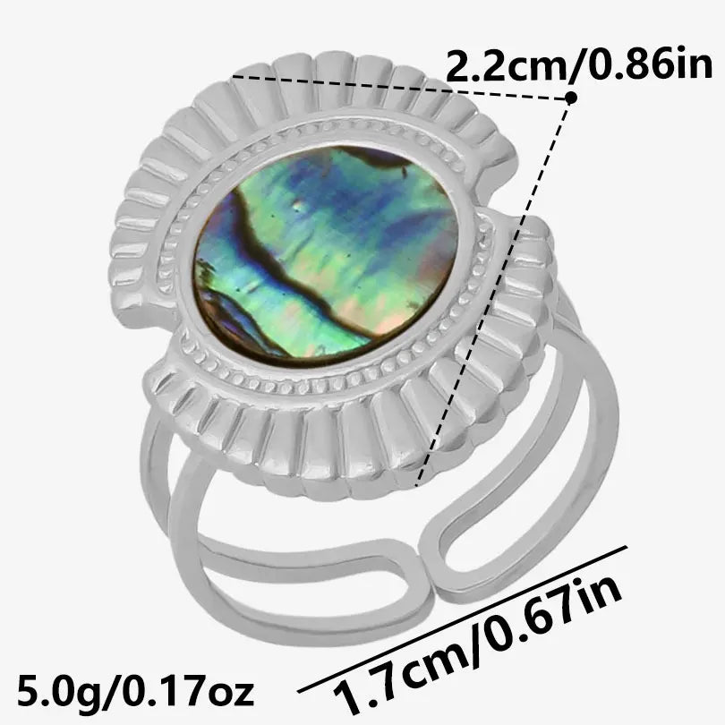 خاتم واحد عصري من الفولاذ المقاوم للصدأ، بتصميم هندسي مستوحى من البحر الطبيعي، مفتوح وسميك، بنمط صدفة بحرية، قطعة واحدة، مجوهرات نسائية عتيقة غير منتظمة