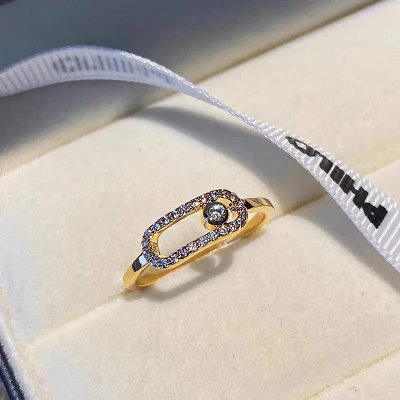 خاتم أنيق مفتوح من الزركون الأبيض للنساء والفتيات، بتصميم هندسي بسيط مجوف، هدية رائعة قابلة للتعديل، مجوهرات فاخرة لحفلات الزفاف