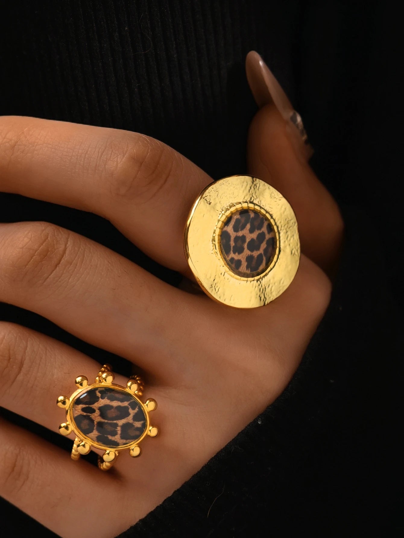 خواتم بسيطة من الفولاذ المقاوم للصدأ 304 مطلية بالذهب عيار 18 قيراطًا من مادة PVD، مجوهرات سميكة عالية الجودة، مجوهرات ذهبية أنيقة بنقشة الفهد البوهيمي
