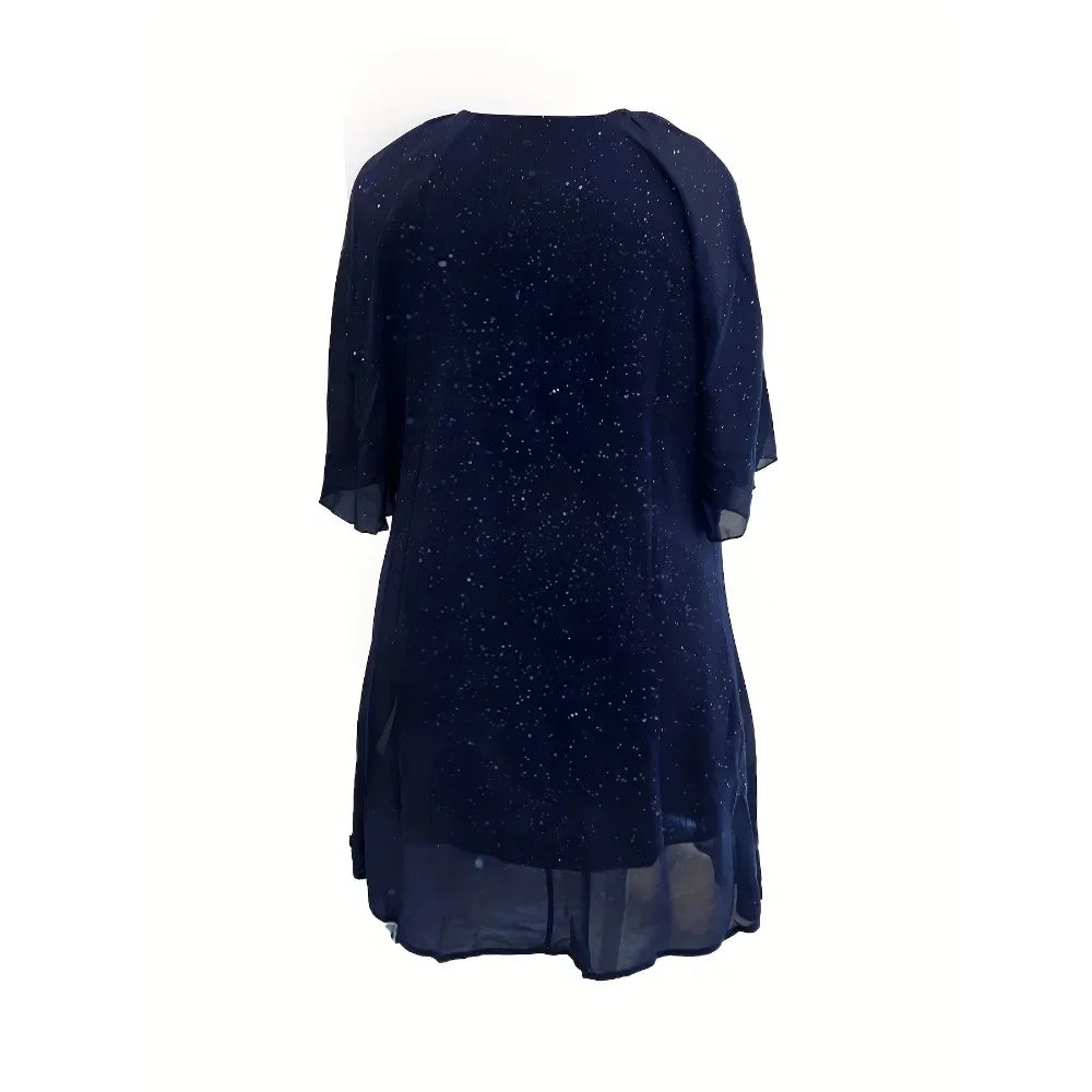 Plus Size Women's Fashion V-Neck Elegant Dress Casual V-neck Waist Cinched Dress Versatile and Elegant Lotus Leaf Hem Dress