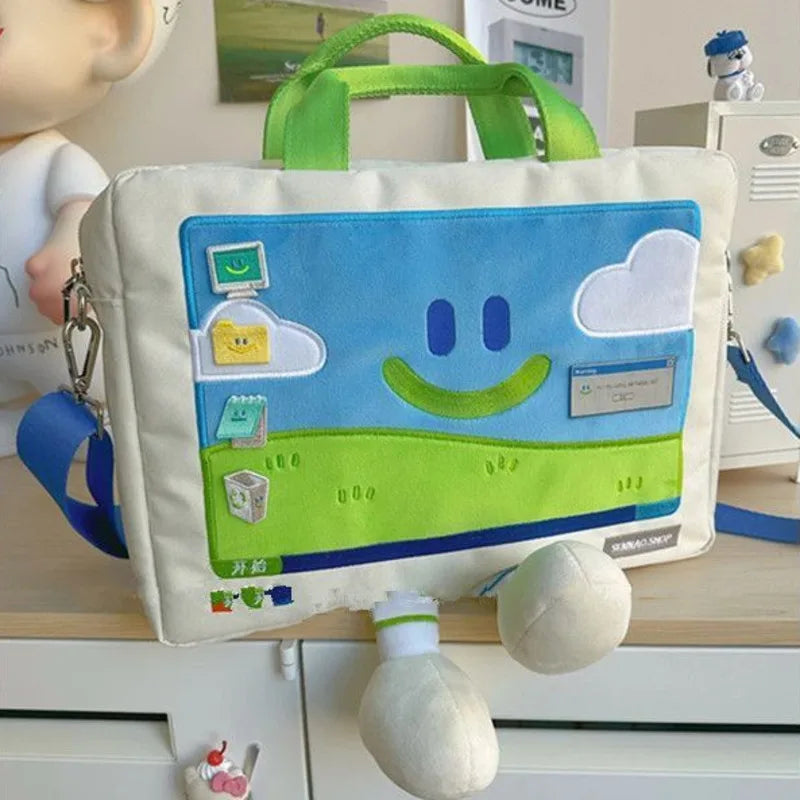Funny Cartoon Smiling Face Shoulder Bag for Students  All-match Embroidery Laptop Bags Fashion Large Capacity Versatile Bags