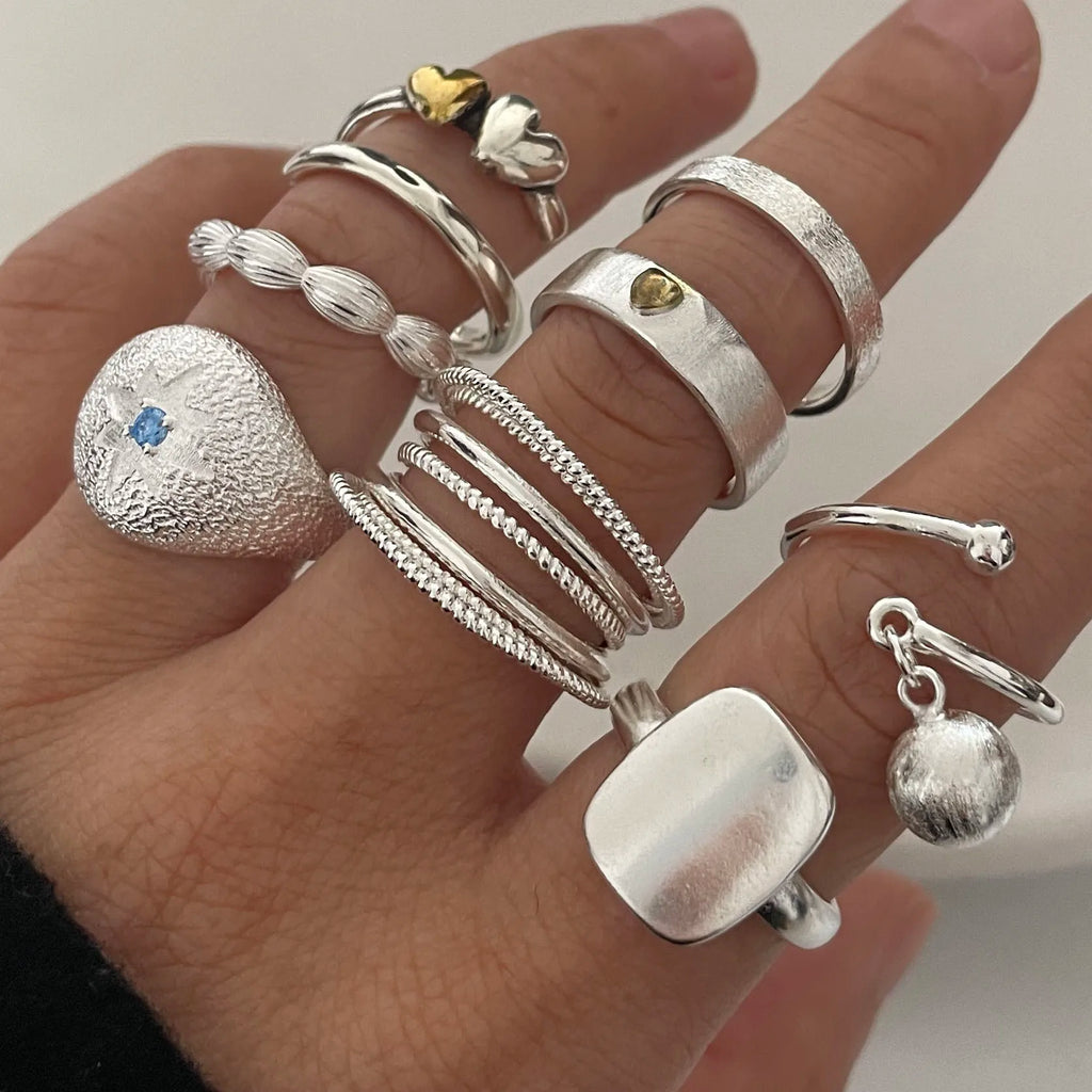 خواتم من الفضة الإسترليني عيار 925 للنساء والأزواج، بتصميم بسيط مصنوع يدويًا، لون أزرق، هدية مثالية للحفلات، تمنع الحساسية.