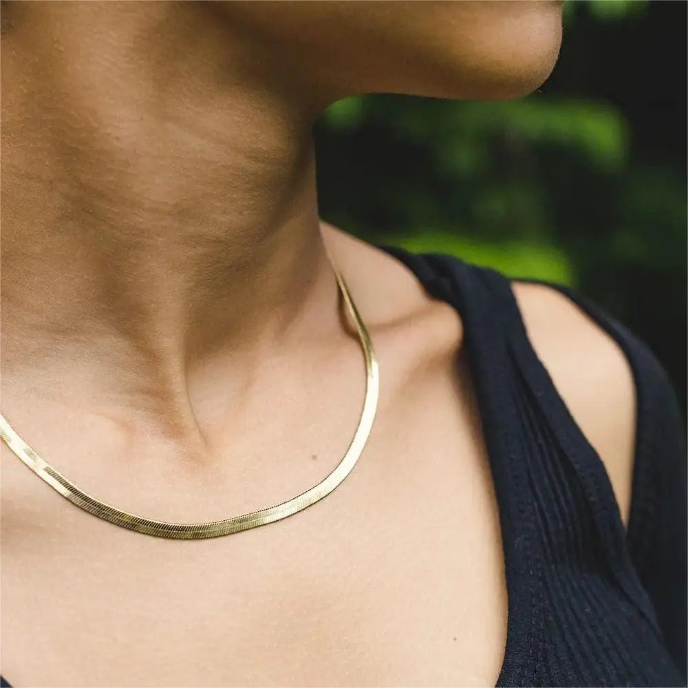 SUNSLL 2/3/4/5MM Stainless Steel Gold Silver Color Flat Herringbone Snake Chain Necklace For Women Men Waterproof Choker Jewelry