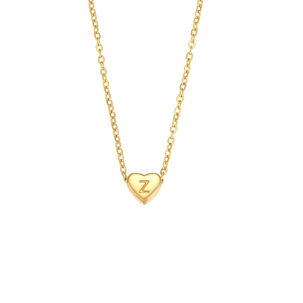 Ladies Minimalist Small Love Initial Necklace Jewelry Stainless Steel 18k Gold Plated Mini Heart Shape Letter Pendant Necklace