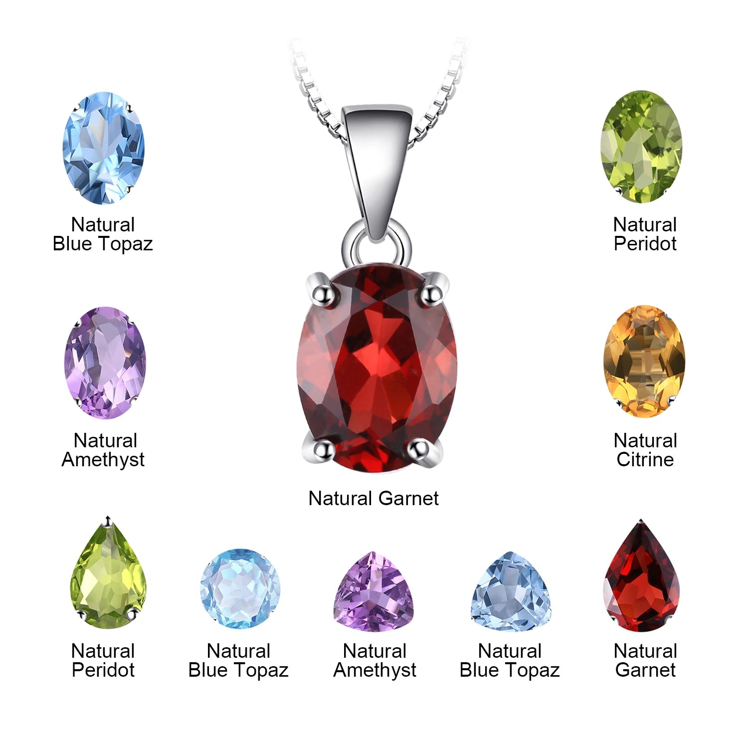 قلادة من الفضة الإسترلينية عيار 925 مرصعة بأحجار العقيق الطبيعي والجمشت والسترين والزبرجد والتوباز الأزرق، بدون سلسلة