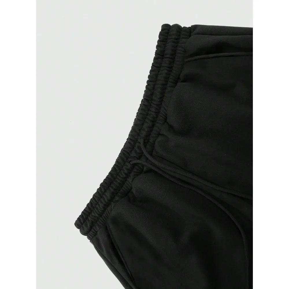 Men's loose wide-leg pants solid color drawstring casual style long sports pants for autumn and winter wear. men clothing