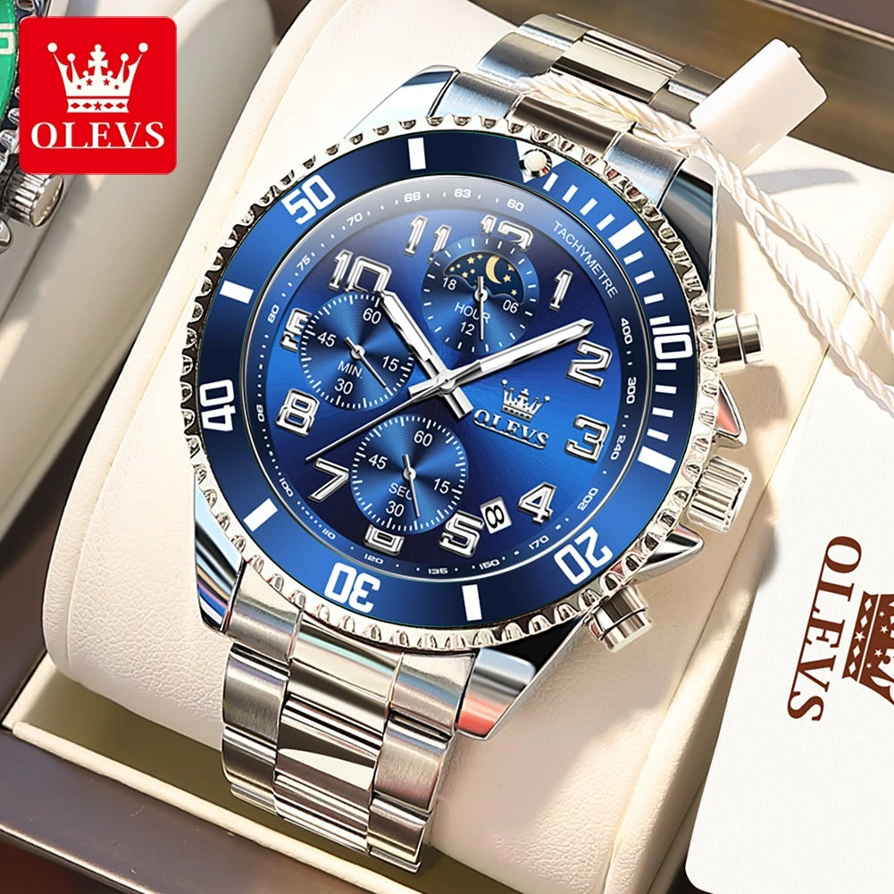 ساعات OLEVS 2926 للرجال ماركة أزياء جديدة فاخرة كوارتز ساعة بثلاثة موانئ صغيرة من الفولاذ المقاوم للصدأ ومقاومة للماء كرونوغراف