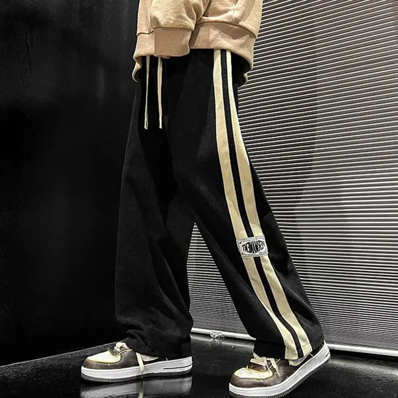 2024 Men's Casual Pants Corduroy Korean Style Loose Overalls Pants Straight Wide-leg Trousers Couple Streetwear new sweatpants