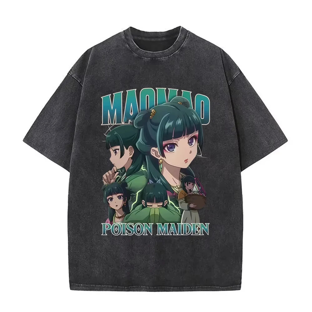 تي شيرتات بطبعة جرافيكية من مسلسل الرسوم المتحركة "مذكرات الصيدلي" من ماوماو، ملابس رجالية ونسائية، تي شيرتات كبيرة الحجم، ملابس الشارع