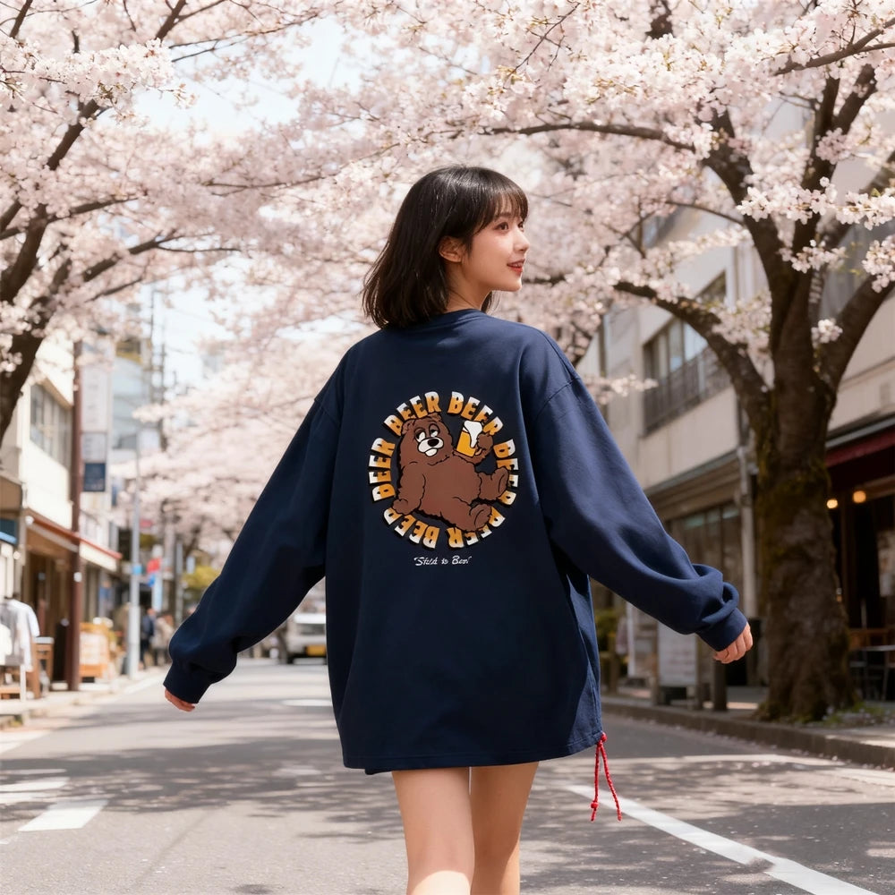 تي شيرت KUCLUT 1:1 مطبوع بأفضل جودة على الطراز الياباني، ملابس الشارع، فضفاض بأكمام طويلة، تي شيرت كبير الحجم للرجال والنساء، مصنوع من القطن بنسبة 100%