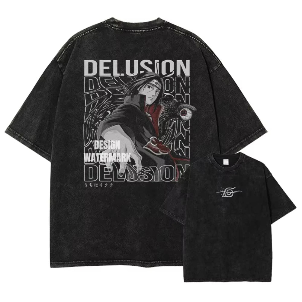 تيشيرتات MINISO، تيشيرتات عتيقة مغسولة، مطبوع عليها صورة أوتشيها إيتاشي، مقاس كبير، ملابس الشارع، مانجا، كاكاشي، ميناتو، أوبيتو، تيشيرتات، للرجال، للنساء