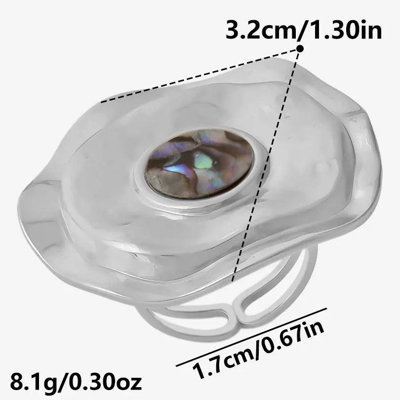 خاتم واحد عصري من الفولاذ المقاوم للصدأ، بتصميم هندسي مستوحى من البحر الطبيعي، مفتوح وسميك، بنمط صدفة بحرية، قطعة واحدة، مجوهرات نسائية عتيقة غير منتظمة